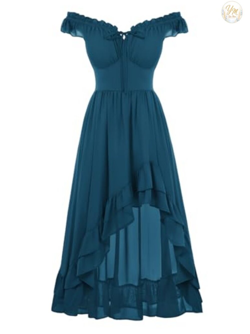 Off Shoulder Chiffon Corset Dress High Low Ruffle Sundress